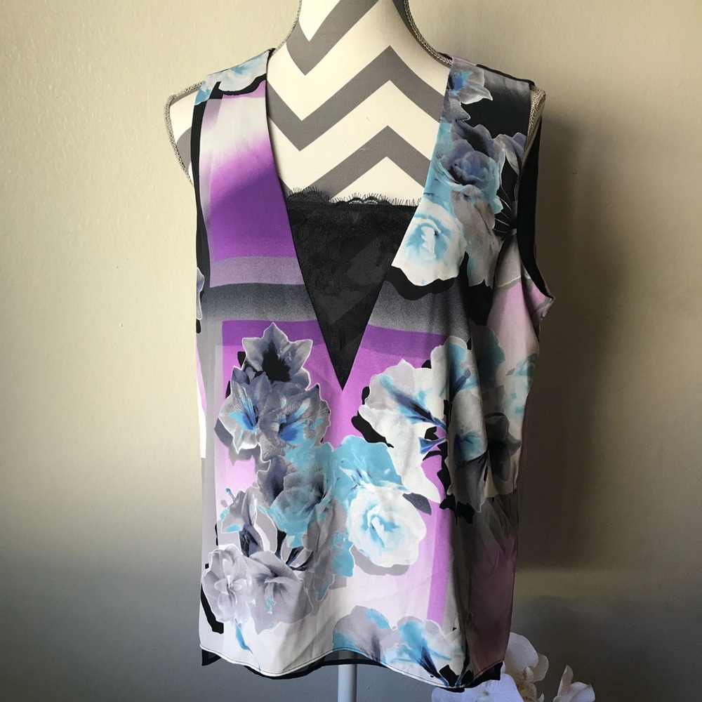 NWOT Metaphor Womens Purple Floral Blouse Size L